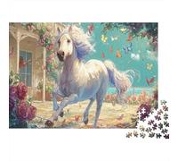 Caballo Blanco Corriendo con Mariposas Vida Silvestre Rompecabezas Puzzle 1000 Piezas, Juego Familiar, Decoración del Hogar, para Adultos 70x50cm/1000pcs