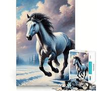 Caballo Blanco Corriendo en Invierno Rompecabezas de 1000 Piezas para Adultos Juego de Memoria Cerebral Encaje Huecos Actividad Relajante para la Mente (38x52cm)