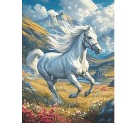 Caballo Blanco Corriendo por Las montañas Rompecabezas 300 Piezas Cartón Grueso para Parejas Vida Silvestre y Plantas Desarrollo Habilidades Actividad Familiar Educativa Decoración Dormitorio 300 PCS