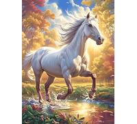 Caballo Blanco Corriendo por una Pradera en Flor Puzzle 1000 Piezas Cartón Blanco Premium Para Coleccionistas Mascota de Vida Silvestre Cute Entrenamiento Memoria Juego Compartir Colección Rompecabeza