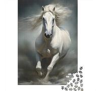 Caballo Blanco Corriendo Puzzle de 1000 Piezas Papel Puzzle para Adultos Escena Dinámica Relajante Enfoque Familiar Decoración Regalo 38x26cm/1000pcs