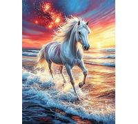 Caballo blanco corriendo sobre las olas del océano Puzzle 500 Piezas Cartón Blanco Premium Para Coleccionistas Dibujo Animado de Paisajes de Cuento de Hadas Desarrollo Cognitivo Ocio Tranquilo Casa Co