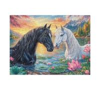 Caballo Blanco cruzando el Arroyo de Flores Puzzle 500 Piezas Estera Portátil 3D Rompecabezas Familiar para Hombres Y Mujeres Aliviar Estrés Decoración Hogar 500 PCS