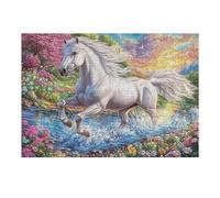 Caballo Blanco cruzando el Arroyo en Flor Puzzle 300 Piezas Juguete Educativo Familiar Rompecabezas 3D para Hombres Y Mujeres Construir Maquetas Desafío Intelectual 300 PCS
