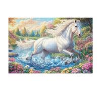 Caballo Blanco cruzando un Arroyo Puzzles 1000 Piezas Estera Portátil 3D Rompecabezas Familiar para Adultos Aliviar Estrés Decoración Hogar Moderno Creativo 1000 PCS