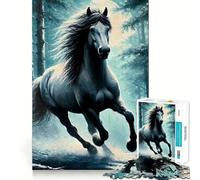 Caballo Blanco en el Bosque a la Luz de la Luna Rompecabezas para Adultos de 1000 Piezas Juguete Que Desafía la Mente Corte Preciso Alineación Actividad Divertida para la Familia y la Noche