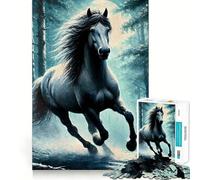 Caballo Blanco en el Bosque Iluminado por la Luna Rompecabezas de 1000 Piezas Juguete Creativo Cierre Seguro Sin Piezas Sueltas Actividad para Compartir en Familia (50x75cm)