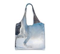 Caballo blanco en invierno,Bolsas de mano reutilizables, bolsas de supermercado, bolso de hombro de lona de gran capacidad