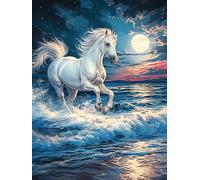 Caballo Blanco en Playa Puzzle 300 Piezas Colorido Vibrante Animal Salvaje Mascota Rompecabezas para Adultos Obra De Arte Familiar Estera Portátil DIY Creativo 300 PCS