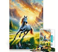 Caballo Blanco en Pradera de montaña Rompecabezas para Adultos de 1000 Piezas Juego de lógica con Cortes de precisión y Bordes Lisos reuniones Familiares (38x26cm)