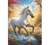 Caballo Blanco galopando en Prado floreciente Puzzle 300 Piezas Desafío Intelectual 3D Animal Salvaje Mascota Cute Rompecabezas para Hombres Y Mujeres Obra De Arte Colorido Decoración Hogar 300 PCS