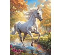 Caballo blanco galopando en prado floreciente Puzzles 300 Piezas Desafío Nivel Difícil Animal salvaje mascota Cute Rompecabezas Para Adultos Aliviar Estrés Decoración Hogar DIY Moderno Portátil 300 PC