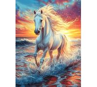 Caballo Blanco galopando Entre Olas Puzzles 500 Piezas Obra De Arte 3D Familiar Paisaje de Cuento de Hadas en Caricatura Rompecabezas para Adultos Aliviar Estrés Decoración Hogar Moderno DIY 500 PCS