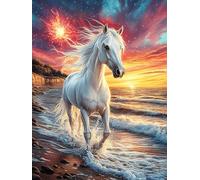Caballo blanco galopando por la playa Puzzle 1000 Piezas Cartón Blanco Premium Para Expertos Dibujo Animado de Paisajes de Cuento de Hadas Desconectar Estrés Alivio Ansiedad Garantía Satisfacción Rega