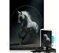 Caballo Blanco Saltando a través de un círculo Rompecabezas de 1000 Piezas para Adolescentes Juego de concentración Mental Corte de precisión Bordes Lisos Juego para Rellenar Calcetines navideños