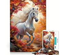 Caballo Blanco Salvaje en otoño Rompecabezas de 1000 Piezas Diversión para ejercitar la Mente Piezas de Ajuste preciso Un pasatiempo Fascinante para los Momentos de Ocio (38x26cm)