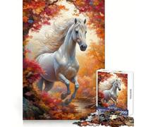 Caballo Blanco Salvaje en otoño Rompecabezas de 1000 Piezas para Adolescentes Pensamiento Claro Interacción Suave Encaje Firme Bonito Regalo (38x52cm)