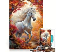 Caballo Blanco Salvaje en otoño Rompecabezas para Adultos de 1000 Piezas Juego de Memoria Mental Manualidad de Corte de Alta precisión Tiempo de relajación Ejercicio Mental en casa (38x52cm)