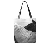 Caballo blanco y caballo negro impreso,Bolsas de supermercado reutilizables, bolsas de compras, bolsas de lona de gran capacidad, bolso de hombro