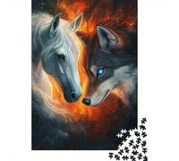 Caballo Blanco y Lobo Gris Puzzle de 1000 Piezas Papel para Adultos Escena Fantástica Juego de Puzzle 1000 Piezas Relajación Hogar 70x50cm/1000pcs