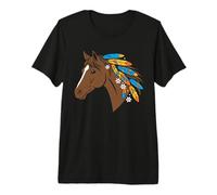 Caballo Boho Spirit Marrón con Plumas Coloridas En Melena Camiseta Premium