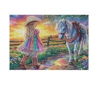 Caballo Camino arcoíris al Atardecer Puzzle 300 Piezas Tiempo Feliz Rompecabezas Familiar para Adultos Aliviar Estrés Decoración De Pared Moderna 300 PCS