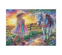 Caballo Camino arcoíris al Atardecer Puzzles 500 Piezas Desafío Nivel Difícil Tiempo Feliz Rompecabezas para Adultos Aliviar Estrés Decoración Hogar DIY Moderno Portátil 500 PCS