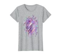 Caballo Camiseta Niñas Mujer Regalo Ecuestre Caballos Camiseta, Mujer, Gris Jaspeado, XL
