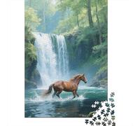 Caballo Cascada Bosque Puzzle 1000 Piezas Impresión De Alta Definición, Puzzle De Madera, para Adultos Y Niños 14+, Rompecabezas Juego De Retos, Regalos Originales 1000pcs (75x50cm)