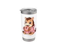 Caballo Comiendo Donut Gráfico Caballo Kawaii Anime Vaso térmico de acero inoxidable de doble pared