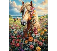 Caballo con Corona de Flores Puzzle 300 Piezas Papel Adultos Cuentos de Hadas de Animales Salvajes fantásticos Desconectar Estrés Alivio Ansiedad Garantía Reposición Piezas Regalo Ún
