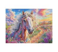 Caballo con Crin de Flores en el Campo Puzzles 500 Piezas Construir Maquetas Detalladas Rompecabezas para Adultos Desafío Intelectual Juguete Educativo 3D Moderno 500 PCS