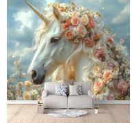 Caballo Con Cuernos Papel Pintado 150 x 105 CM, 3D Rosas Dormitorio Mate Fotomurales Pared, Impermeable Murales Papel Tapiz, No Tejido Sala de Estar Papel Tapiz Grande