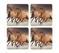 Caballo Corriendo Animal Salvaje,Posavasos Cuadrados de Corcho MDF, Almohadilla para Tazas, Juego de 4 Posavasos para Bebidas
