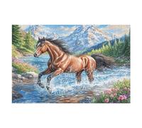 Caballo Corriendo Arroyo Fauna Silvestre Naturaleza Salvaje Rural Puzzle 1000 Piezas Educativo Familiar Rompecabezas 3D para Toda La Familia Aliviar Estrés Decoración Hogar Portátil 1000 PCS