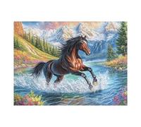 Caballo Corriendo Arroyo Fauna Silvestre Naturaleza Salvaje Rural Puzzle 500 Piezas Desafío Intelectual Avanzado Rompecabezas para Adultos Obra De Arte Colorido DIY Creativo Decoración Hogar 500 PCS