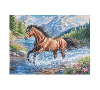 Caballo Corriendo Arroyo Vida Silvestre Naturaleza Salvaje Rural Puzzle 500 Piezas para Adultos Divertido Estimulante Y Relajante Ocio Y Actividades Familiares 500 PCS（52×38cm）
