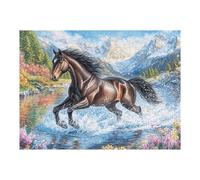 Caballo Corriendo Arroyo Vida Silvestre Naturaleza Salvaje Rural Puzzle 500 Piezas para Adultos Divertido Estimulante Y Entretenido Ideal para Pasatiempos En Casa 500 PCS（52×38cm）