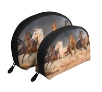 Caballo Corriendo, Bolsa de Maquillaje de Concha, Monedero pequeño para Mujer, Bolsa de artículos de tocador, Bolsa de cosméticos, 2 Piezas
