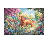Caballo Corriendo Campo de Flores Vida Silvestre Naturaleza Salvaje Puzzle 1000 Piezas para Adultos Divertido Estimulante Y Entretenido Familia Amigos O Hobby 1000 PCS（75x50cm）