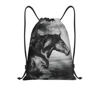 Caballo Corriendo En Blancos Y Negro Bolsa con Cordón Ajustable Mochila con Cordón Fácil De Doblar Bolsa Trasera para Yoga Playa Hombres 36X42Cm