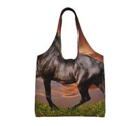 Caballo corriendo en la pradera,Bolsas de mano reutilizables, bolsas de supermercado, bolso de hombro de lona de gran capacidad