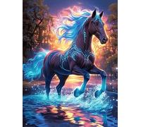 Caballo Corriendo por Agua Ardiente al Atardecer Rompecabezas 300 Piezas Cartón Grueso para Parejas Mascota de Vida Silvestre Cute para Enmarcar Decoración Mural Pieza De Colección Ori