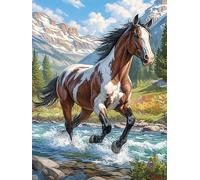 Caballo Corriendo por un Río at Sunset Puzzle 500 Piezas Cartón Blanco Premium para Expertos Planta de Vida Silvestre Mejora Concentración Ejercita La Mente Actividad Días Libres 500