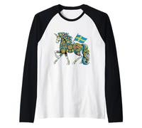 Caballo Dala Sueco Arte Popular Bandera de Suecia Dalahelmsoljd Caballo Camiseta Manga Raglan