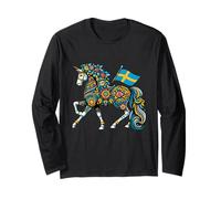 Caballo Dala Sueco Arte Popular Bandera de Suecia Dalahelmsoljd Caballo Manga Larga