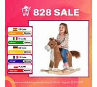 Caballo de balancín HOMCOM con asiento de gran comodidad, tapizado en felpa suave, madera de álamo marrón claro. 65L x 32.5L x 61H cm marrón