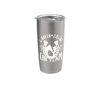 Caballo de equitación con texto en alemán "4 pezuñas, 2 patas" Vaso térmico de acero inoxidable de doble pared