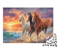 Caballo de fantasía: Caballos Coloridos al Atardecer en la Orilla. Rompecabezas de 1000 Piezas para Adultos. Bellamente ilustrado. Desafiante. 52 x 38 cm/1000 Piezas.