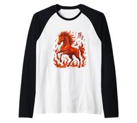 Caballo de Fuego con Llamas Caballo Salvaje horóscopo Chino Camiseta Manga Raglan